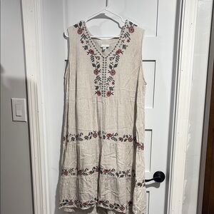 J. Jill Cream Tan Sleeveless V-Neck Sundress